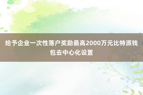 给予企业一次性落户奖励最高2000万元比特派钱包去中心化设置